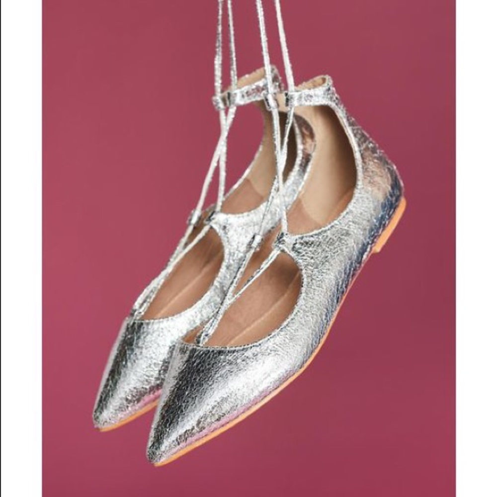 Vanessa Wu Silver Tie Up Flats